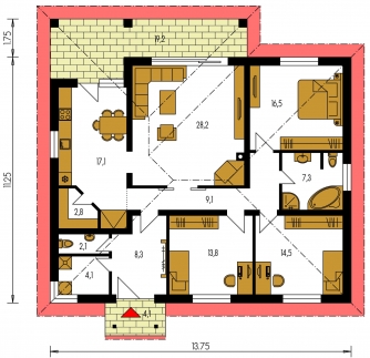Spiegelverkehrter Entwurf | Grundriss des Erdgeschosses - BUNGALOW 127